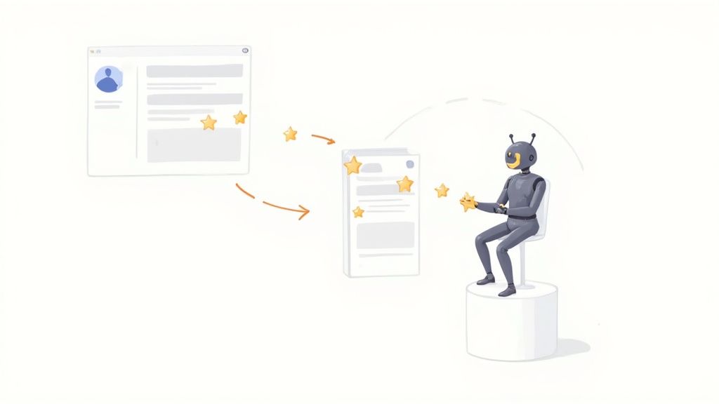 Robot collecting star ratings from user profile and mobile interface for peer feedback system