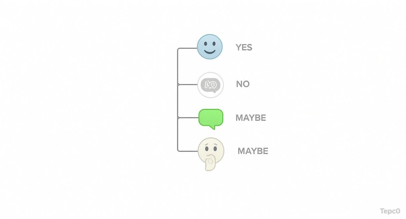 Decision options diagram with icons and text for Yes, No, and two Maybe choices.