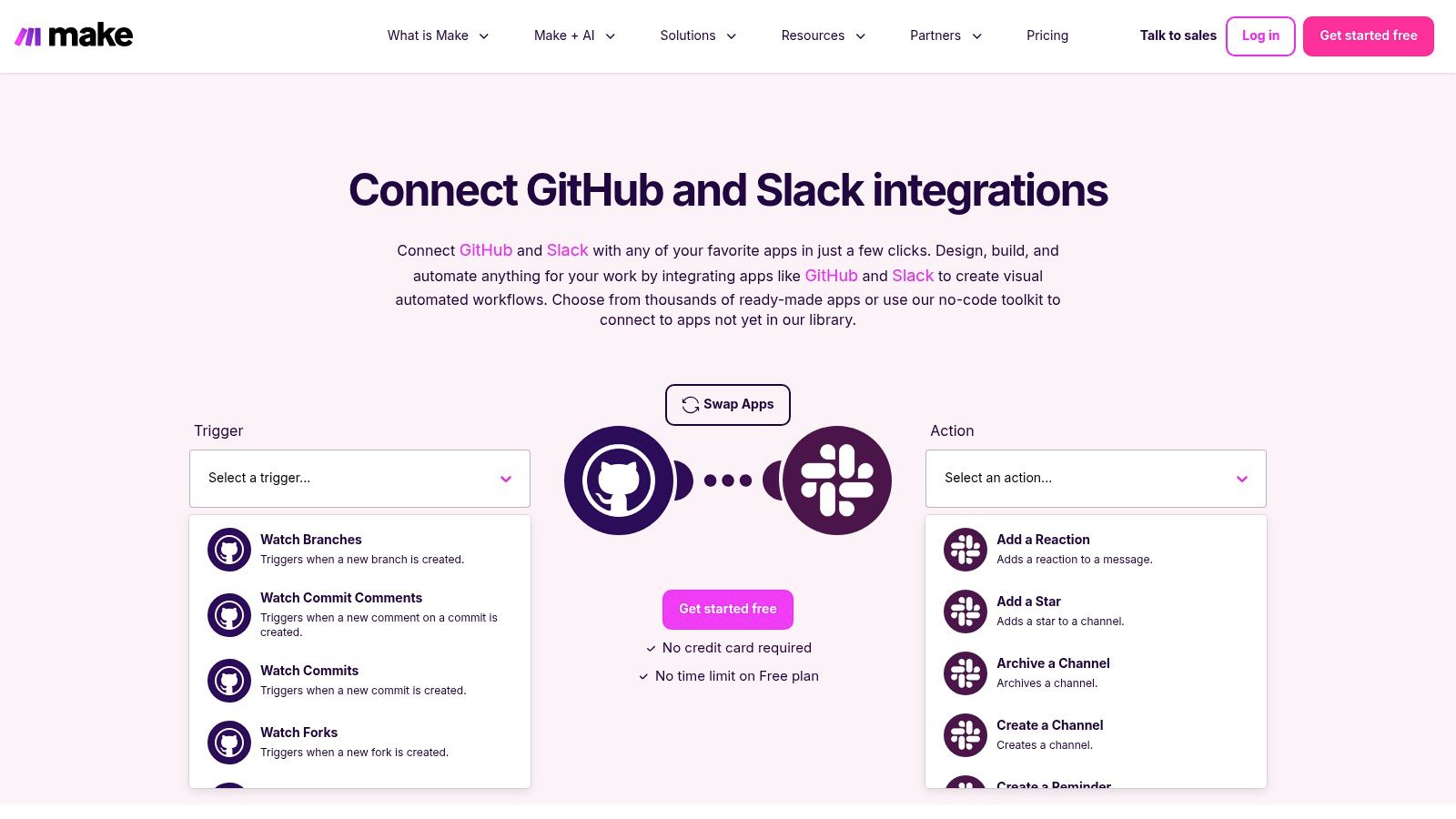 Make (formerly Integromat) — GitHub + Slack