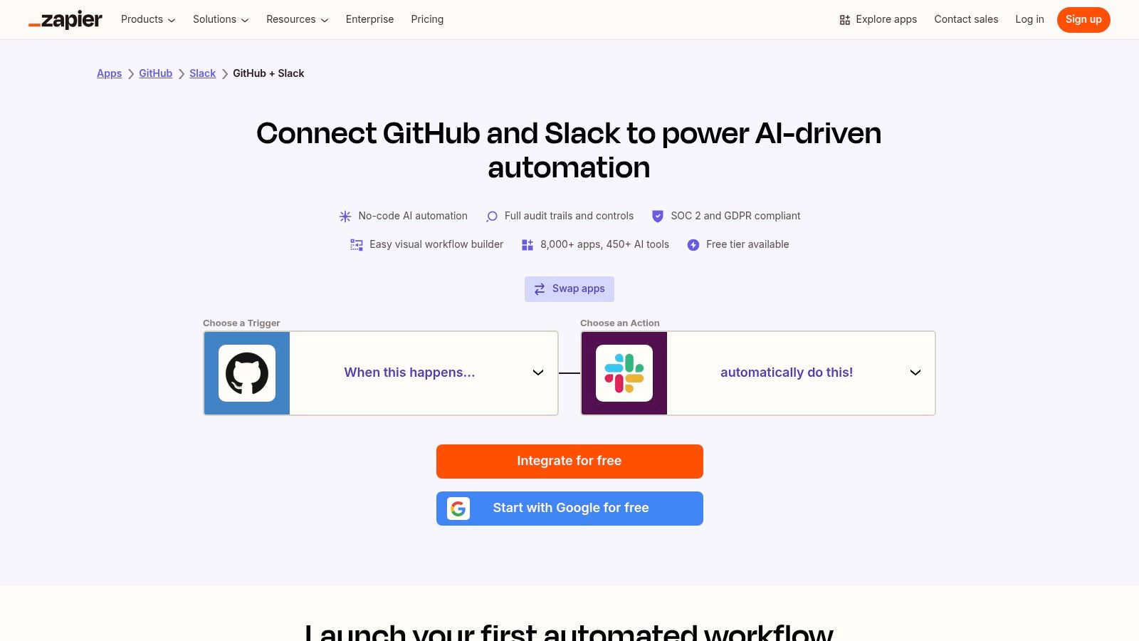 Zapier — GitHub + Slack integration